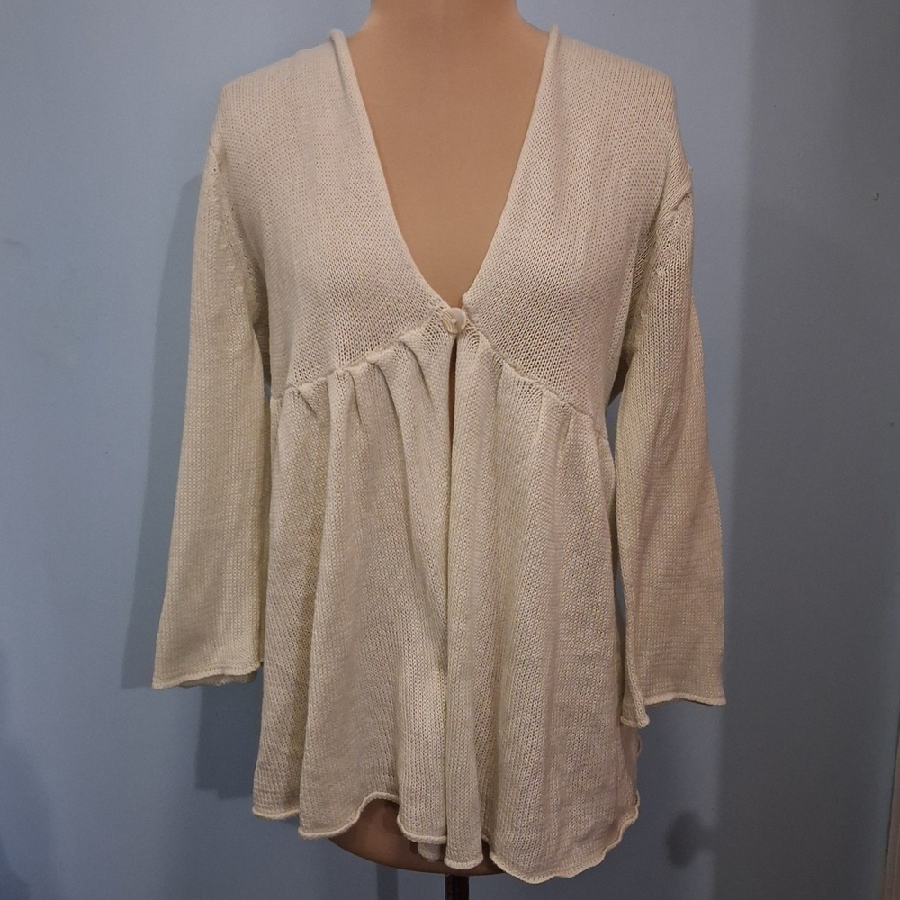 Wooden Ships Cream Knit Hooded Empire Waist Babydoll Cardigan‎ Sweater Cream ML